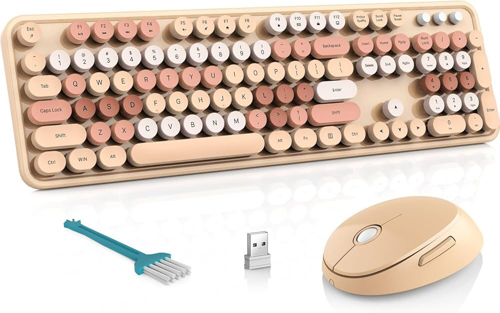 Wireless Keyboard and Mouse Combo, MOFII Full-Size Retro Round Keyboard and Mouse Wireless, 2.4 G... | Amazon (US)