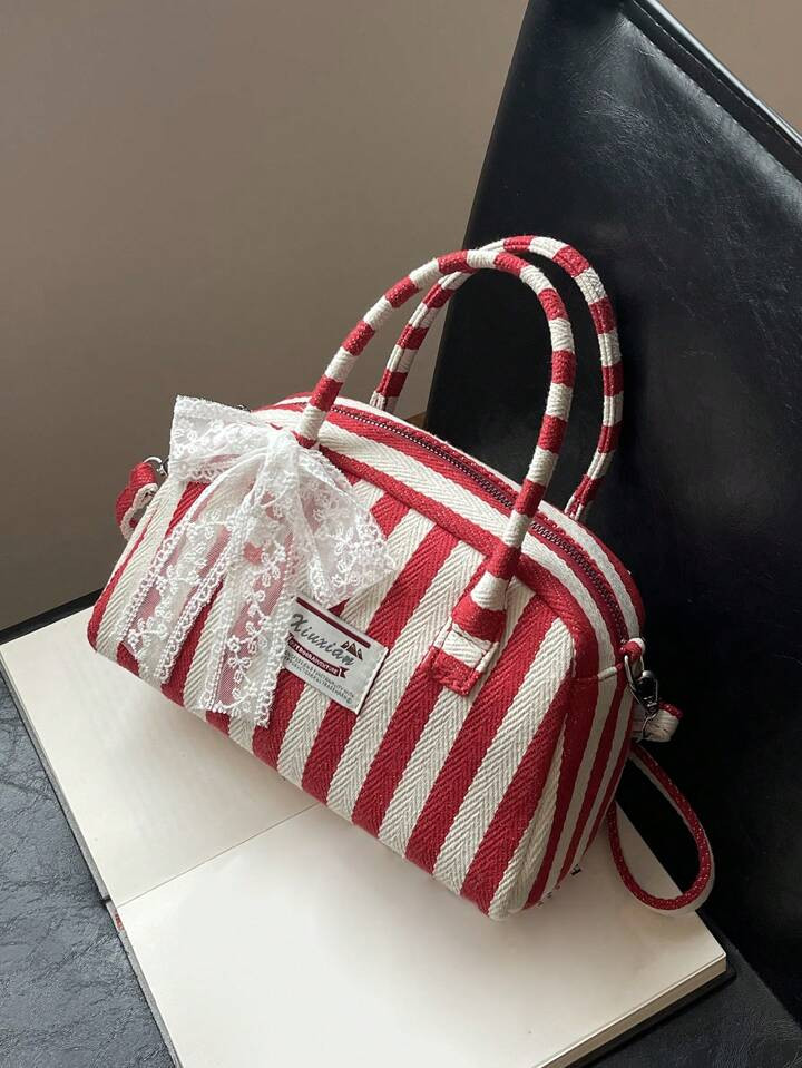 Fashionable Contrasting Stripes, Large Capacity Bag, Women's Handbag, Casual And Simple Small Squ... | SHEIN