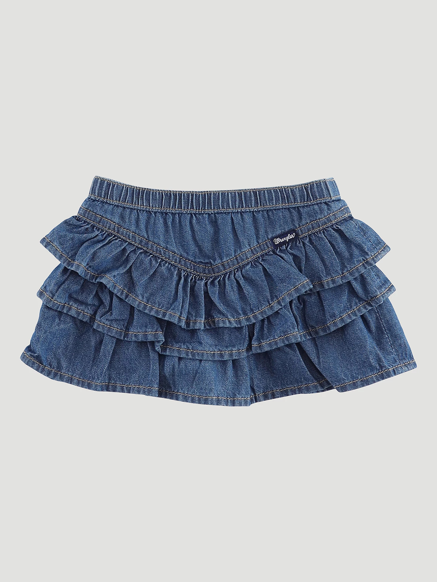 Little Girls Pull On Ruffle Denim Skirt:Blue Denim:4T | Wrangler