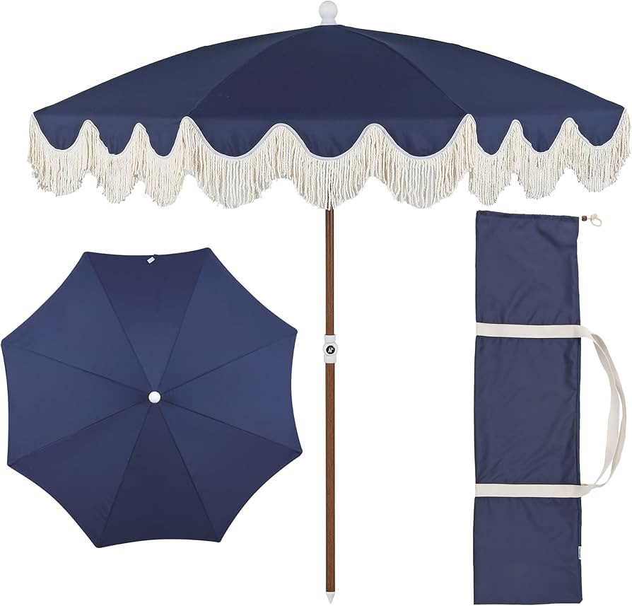 JONATHAN Y UMB1005I Mariner 6.5 ft. Classic Cottage Fringe Tassel Market Beach Umbrella with Push... | Amazon (US)