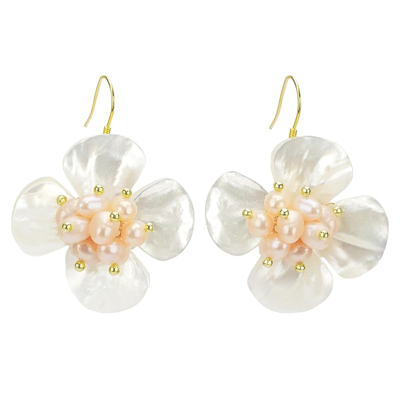 ELEXIS White Flower Mother Of Pearl Earrings For Women Dangle Handmade Trendy Wedding Pearl Hangi... | Amazon (US)