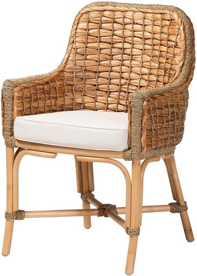 Baxton Studio Kyle Natural Brown Woven Rattan Dining Arm Chair with Cushion | Amazon (US)