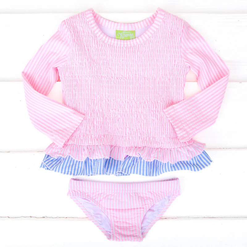 Santorini Pink & Blue Stripe Rash Guard Set | Classic Whimsy