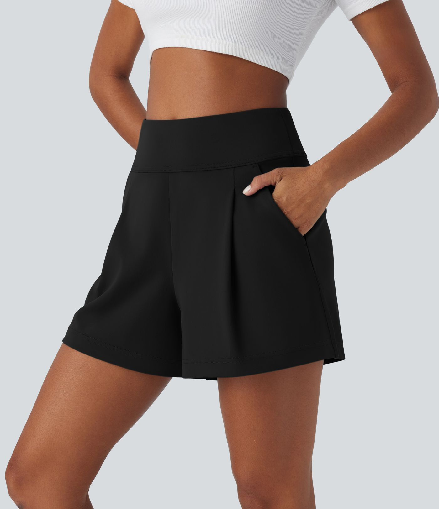 Women\u2019s DayStretch High Waisted Work Baggy Shorts 4'' with Pockets - Halara | HALARA