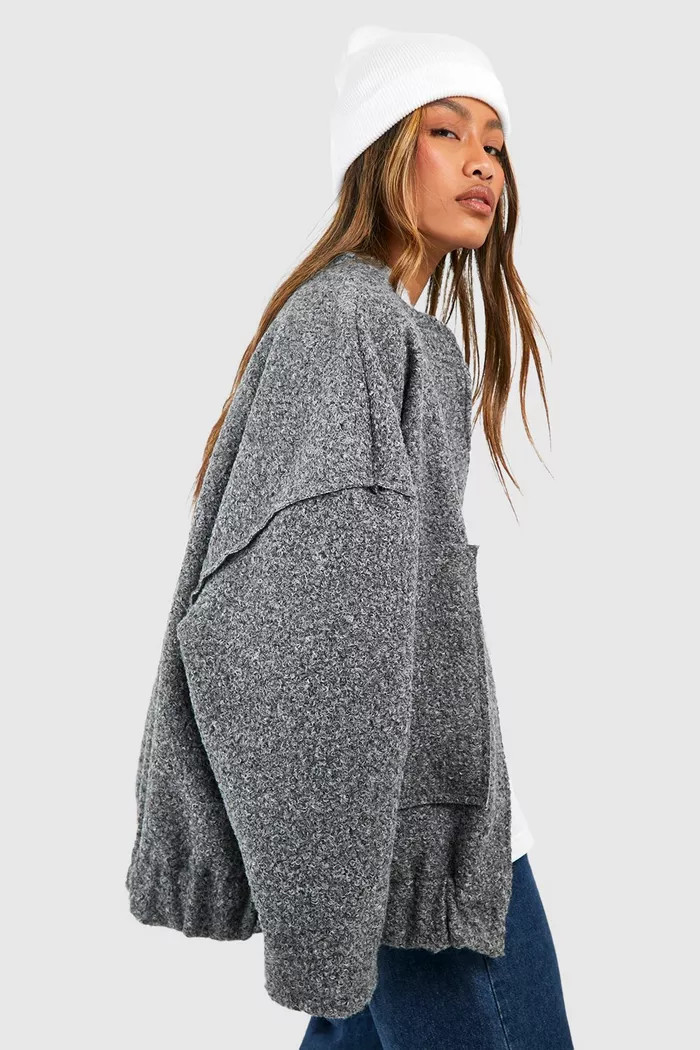 Oversized Wool Look Bomber Jacket | Boohoo.com (UK & IE)