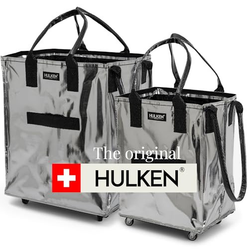 HULKEN - (Large, Silver + Medium, Silver Reusable Rolling Tote & Rolling Shopping Bag with Wheels - Wheeled Tote - 66 lb Limit, Zipper Closure, Water-Resistance | Amazon (US)