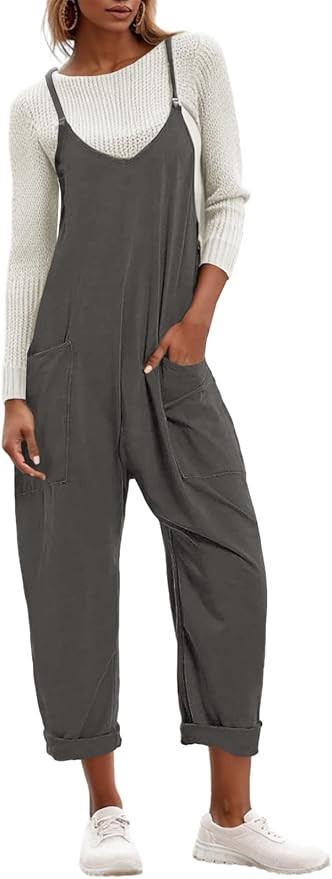 Tongmingyun Womens Casual Sleeveless Jumpsuits Spaghetti Strap Loose Romper Long Pants with Pocke... | Amazon (US)