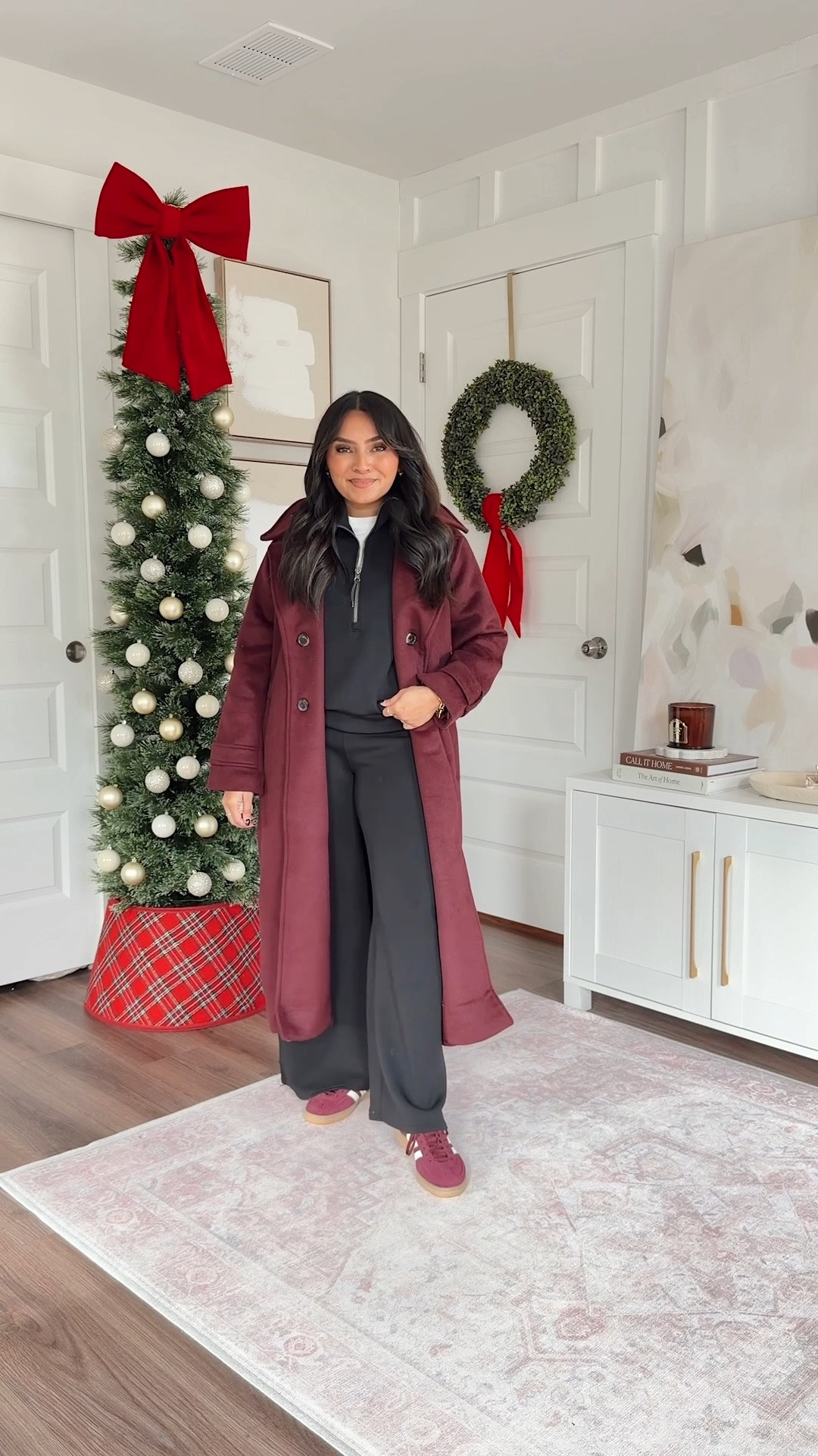 Very Black half zip pullover size xs TTS
Very Black wide leg pants size xs petite TTS
Red wine burgundy coat size xs petite TTS
White tee size xs petite TTS
Shadow Red/ White/Chalk White size 6 TTS

#LTKPetite #LTKSaleAlert #LTKTravel