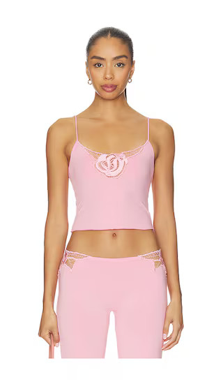 Indah Ruby Solid Tank Top With Embroidered Rose Kerawang Detail in Pink. - size S | Revolve Clothing (Global)