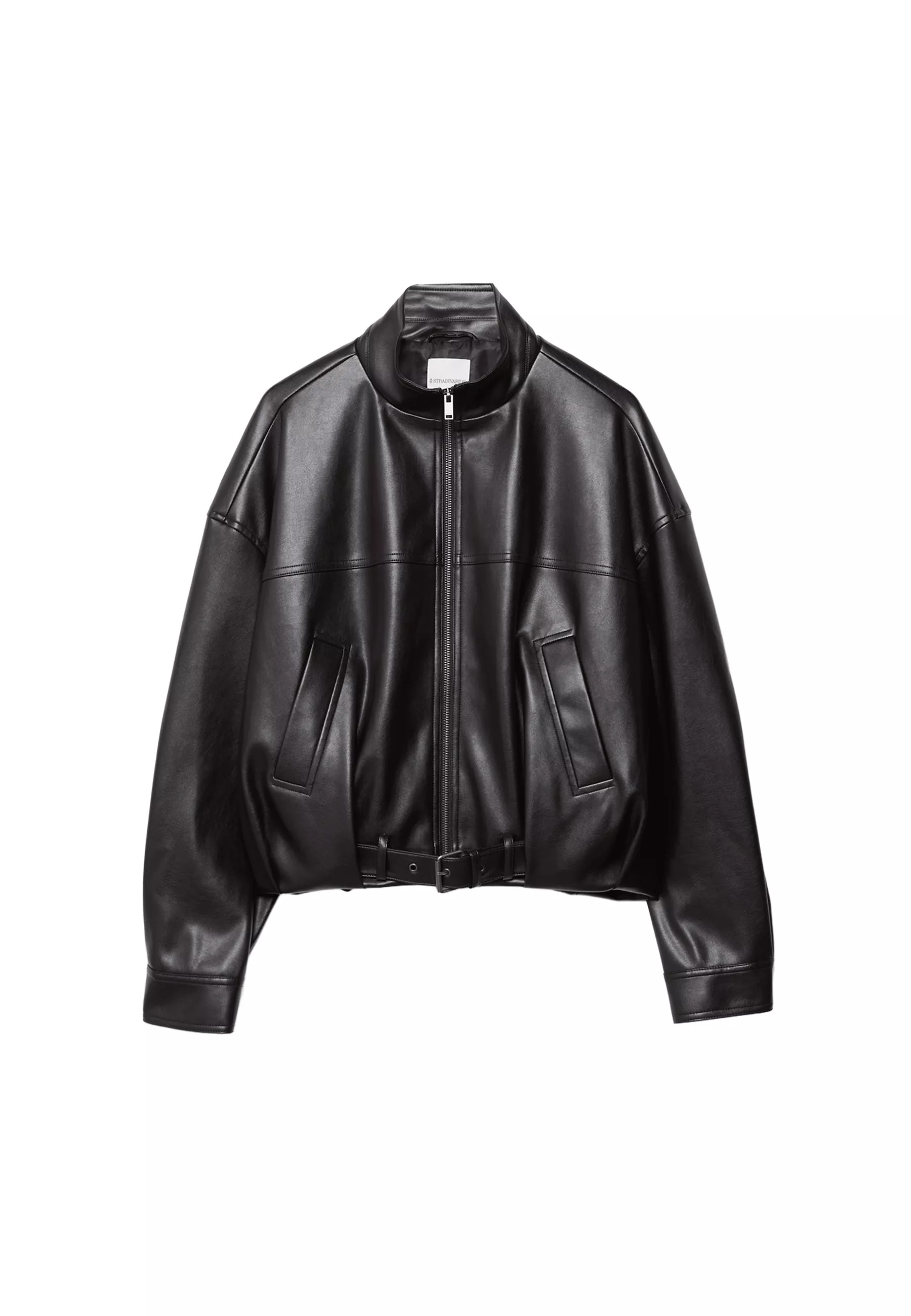Leather effect balloon jacket with belt - Women's See all | Stradivarius United Kingdom | Stradivarius (UK)