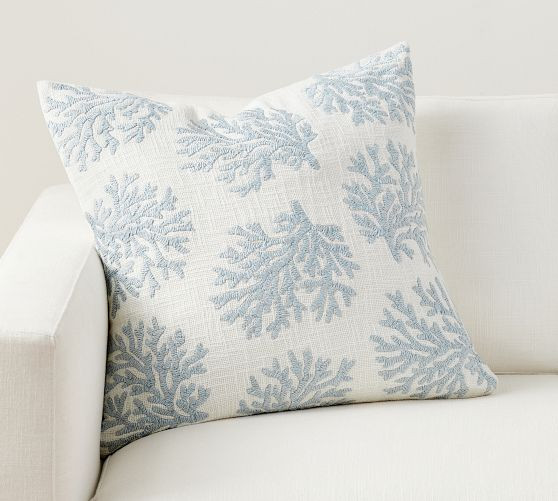 Coral Embroidered Pillow Cover | Pottery Barn (US)