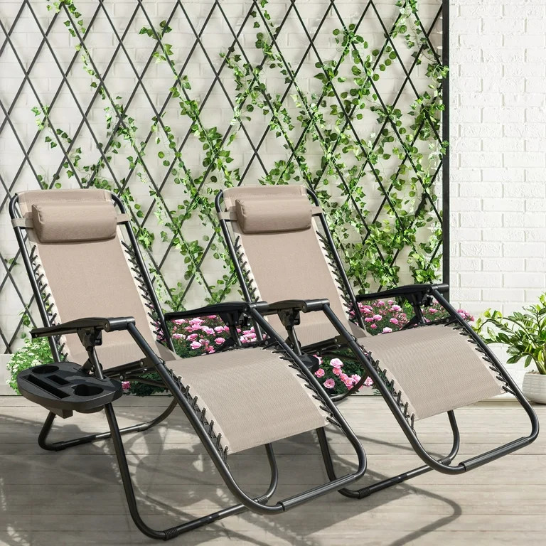 Lacoo Zero Gravity Outdoor Foldable Lounge Chair, Pack of 2, Beige - Walmart.com | Walmart (US)