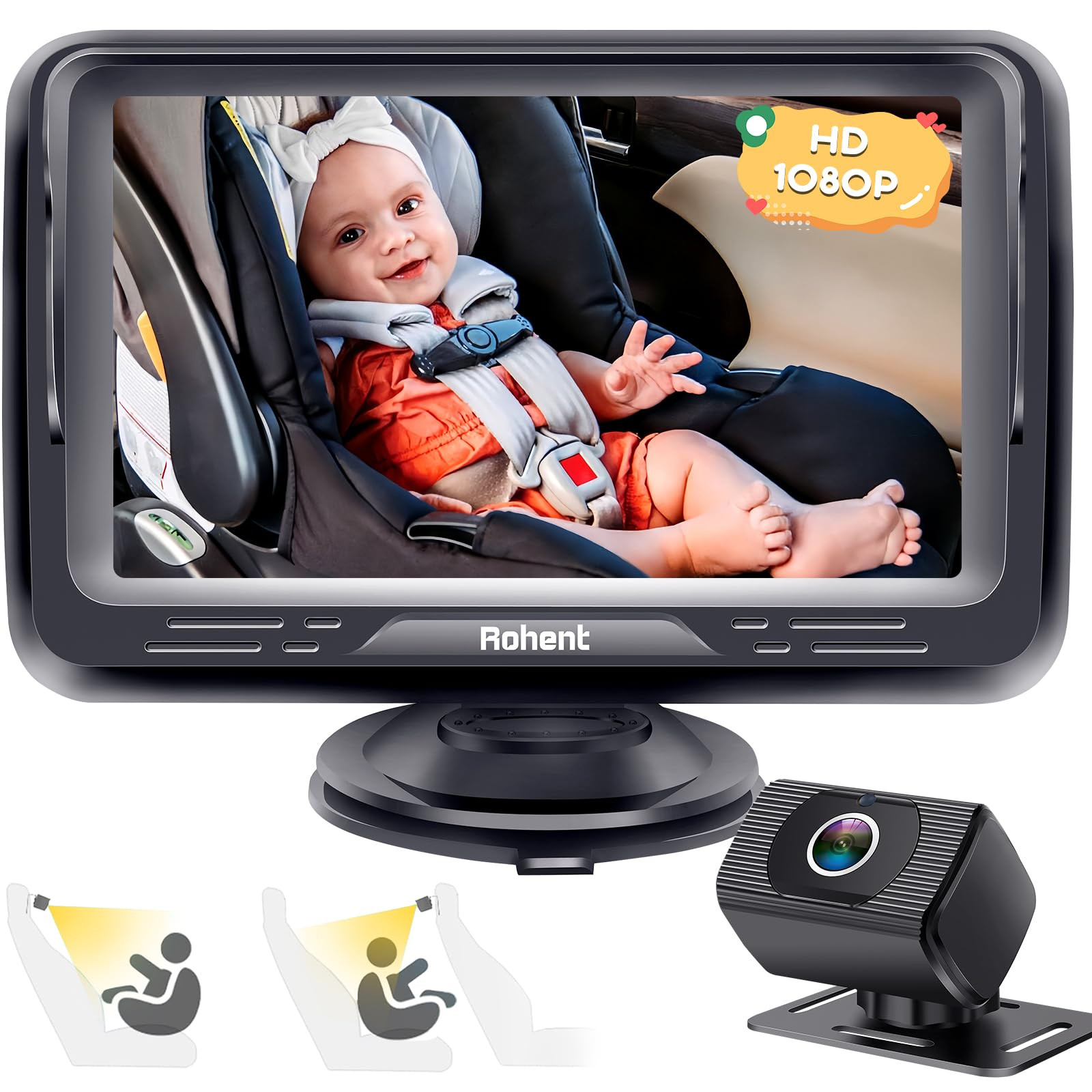 Rohent Baby Car Camera HD 1080P - Rear-Facing Infant Monitor with Night Vision Car Camera for Bab... | Amazon (US)
