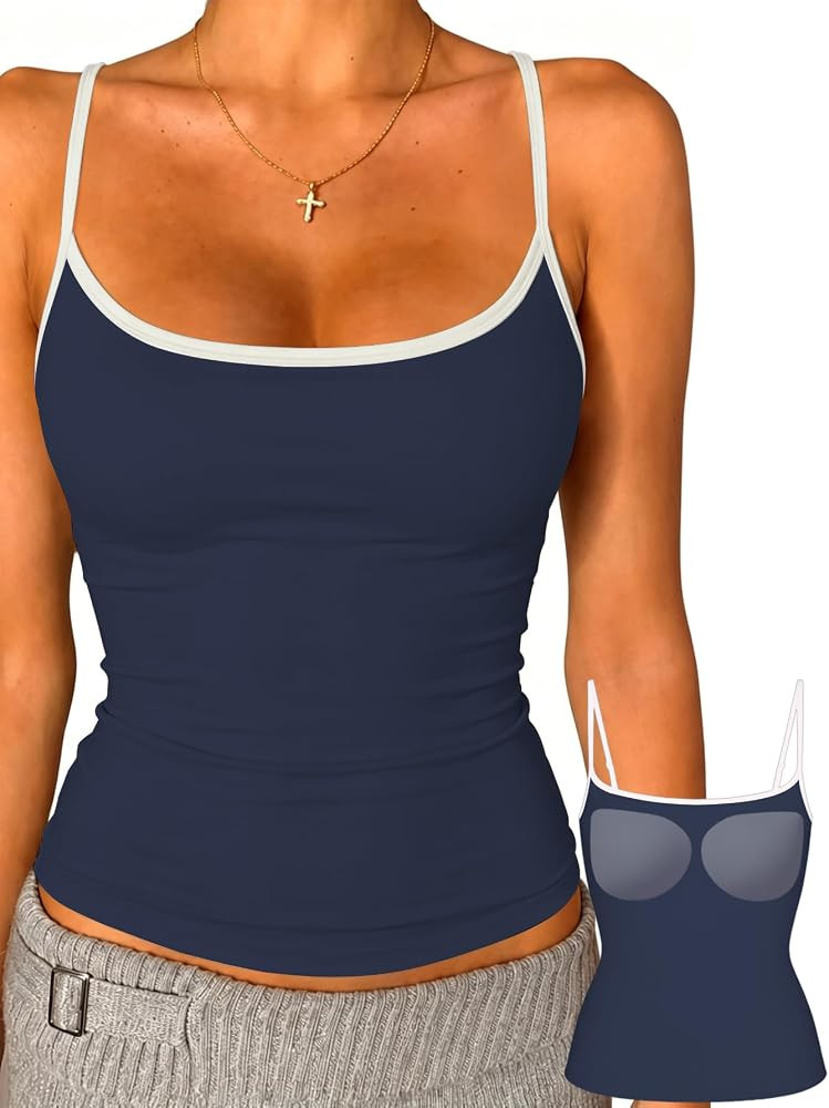Danysu Padded Tank Tops for Women Spaghetti Strap Double Lined Camisole Top | Amazon (US)