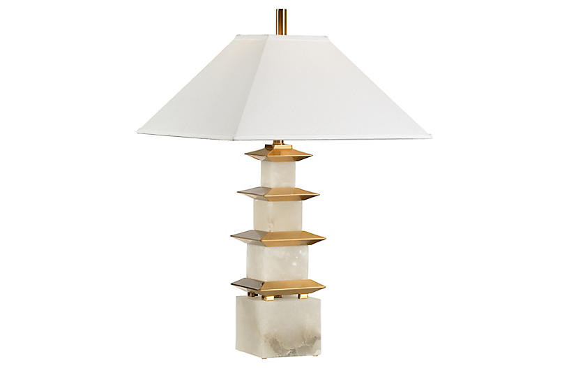 Pagoda Alabaster Table Lamp, White/Coffee Bronze | One Kings Lane