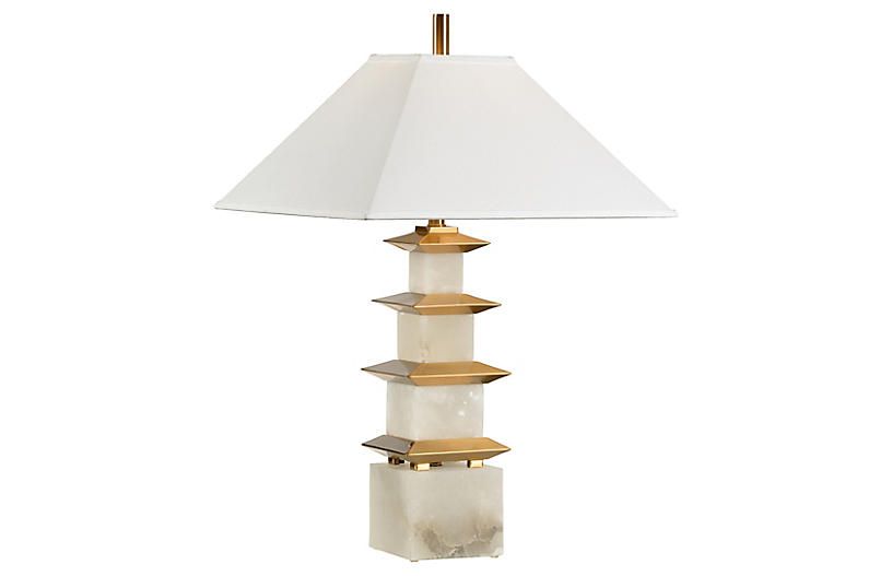 Pagoda Alabaster Table Lamp, White/Coffee Bronze | One Kings Lane