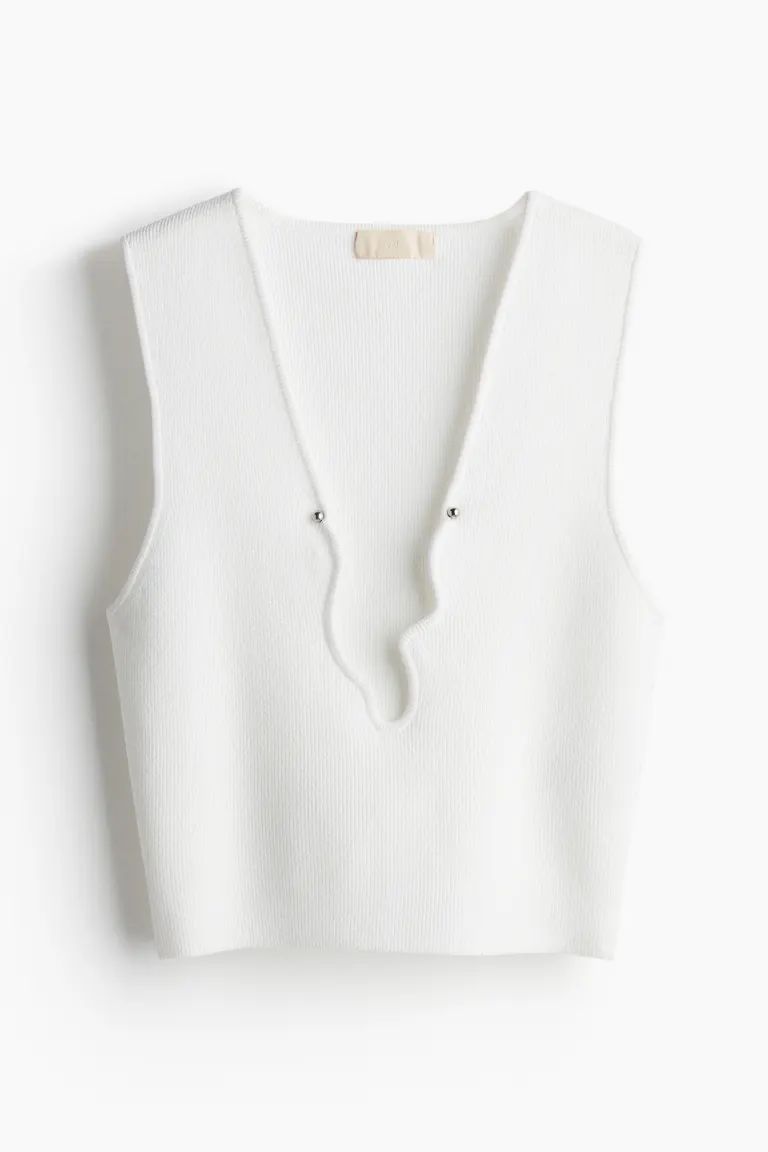 Asymmetric-neck vest top - Asymmetric neckline - Sleeveless - White - Ladies | H&M GB | H&M (UK, MY, IN, SG, PH, TW, HK)