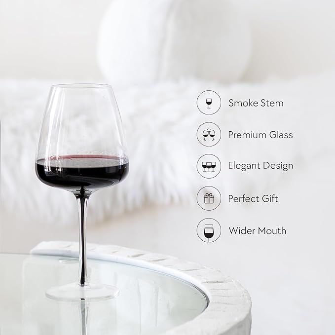 Hotel Collection Smoke Stem Red Wine Glasses | Stylish Tinted Long Stem Wine Glasses with A Wide ... | Amazon (US)