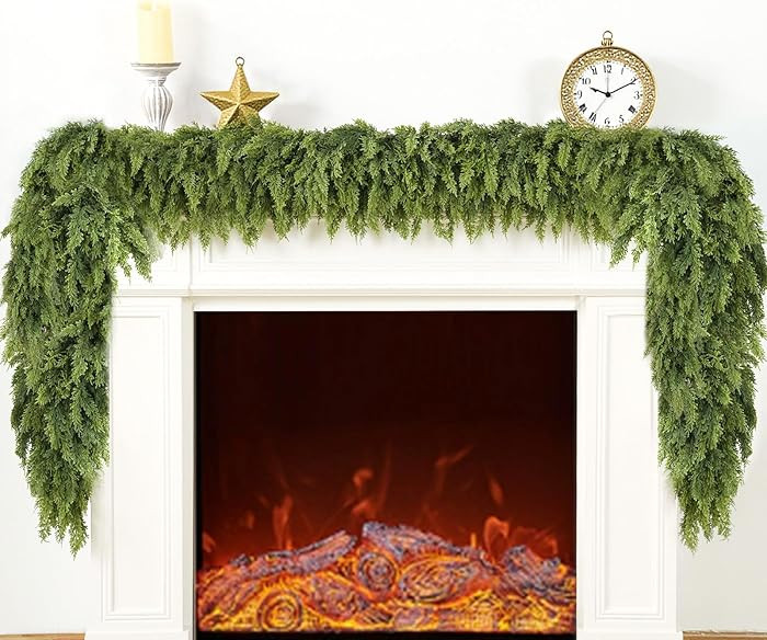 9FT Double Fullness Christmas Cedar Garland with 280 Tips Cedar Branches Artificial Realistic Thi... | Amazon (US)