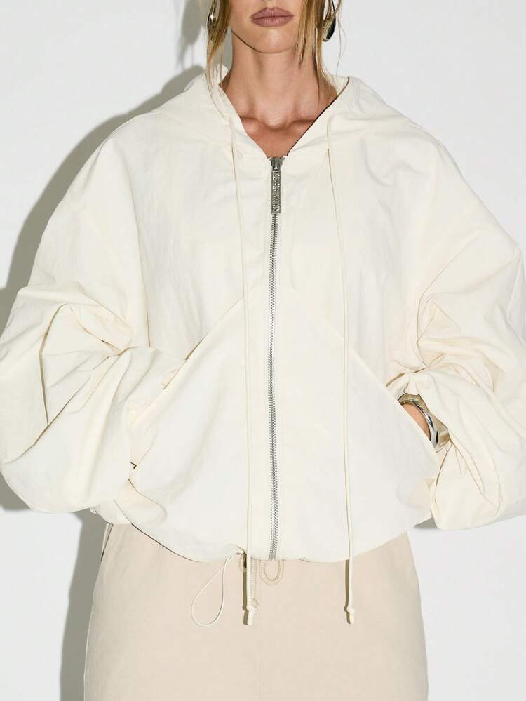 KIZN Women Oversized Hooded Windbreaker Jacket Drawstring Waist Zip Up Lightweight Outerwear Spring Fall Fashion Bomber Style Streetwear | SHEIN