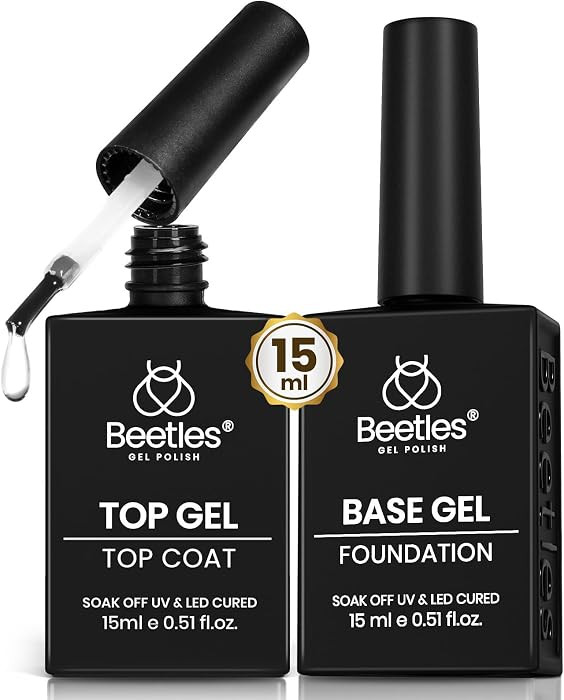 Beetles No Wipe Gel Top Coat and Base Coat Set for Gel Nail Polish - 2Pcs 15ml Super Shiny and Lo... | Amazon (US)