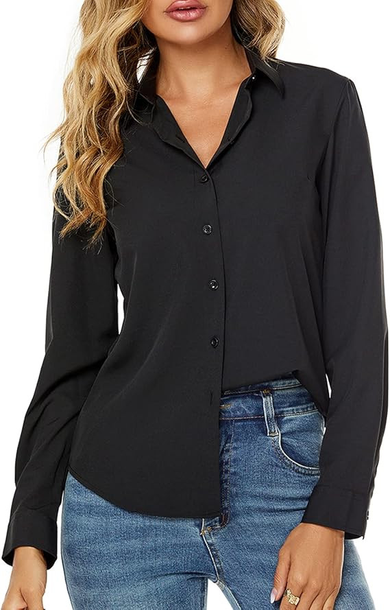 jonivey Women Stretch Button Down Shirt Long Sleeve Basic Work Formal Casual Blouse | Amazon (US)