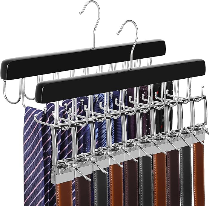 TOPIA HANGER 2 Pack 2 in 1 Belt Tie Hanger for Closet Max 60 Belts with 60 Ties Capacity, 40 Hook... | Amazon (US)