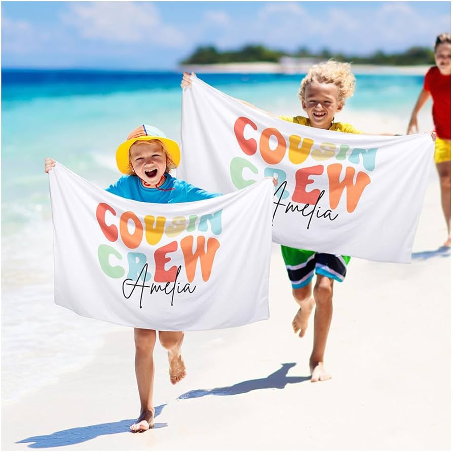 Personalized Cousin Crew Beach Towel with Kids Name Custom Bath Towel Boy Girls Children Birthday... | Amazon (US)