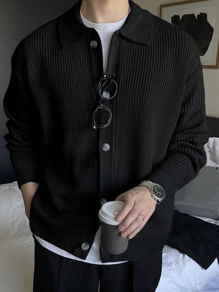 DAZY Men's Button-down Collar Cardigan | SHEIN