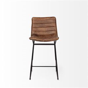 Merana Meritt 37" Total Height Brown Faux-Leather Seat Black Metal Frame Stool | Cymax