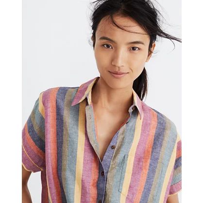 Short-Sleeve Tie-Front Shirt in Rainbow Stripe | Madewell