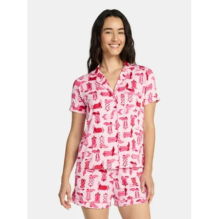 Valentine's Day Women's Knit Notch Collar Top and Shorts Pajama Set from Way to Celebrate, 2-Piece, Sizes XS-3X | Walmart (US)