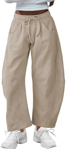 SeekMe Women's Barrel Leg Sweatpant Drawstring Elastic Waisted Wide Leg Pants Casual Cotton Palaz... | Amazon (US)
