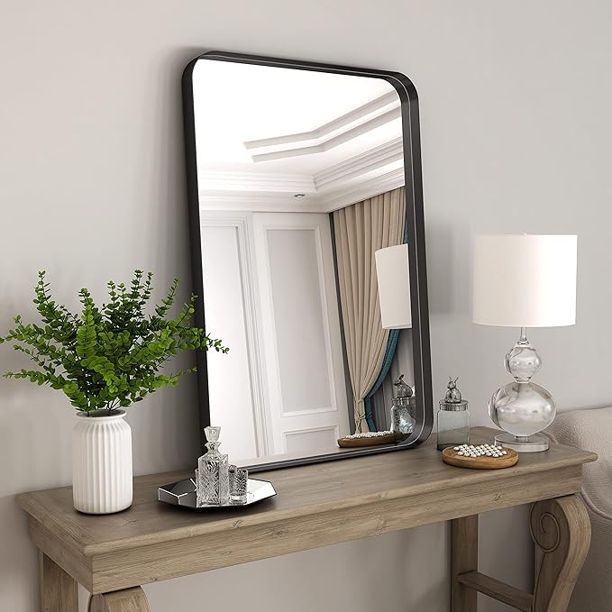 NXHOME Rectangle Metal Frame Wall Mirror - 18 x 28 Inch Bathroom Wall Mounted Vanity Mirror Round... | Amazon (US)