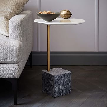 Cube C-Side Table - White/Gray Marble | West Elm (US)