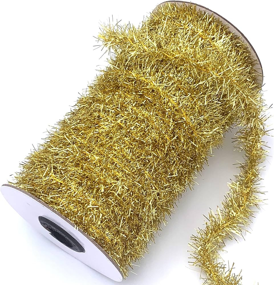 50 Yards Gold Metallic Tinsel Christmas Garland Tinsel Bibbon for Christmas Tree,Wedding Birthday... | Amazon (US)