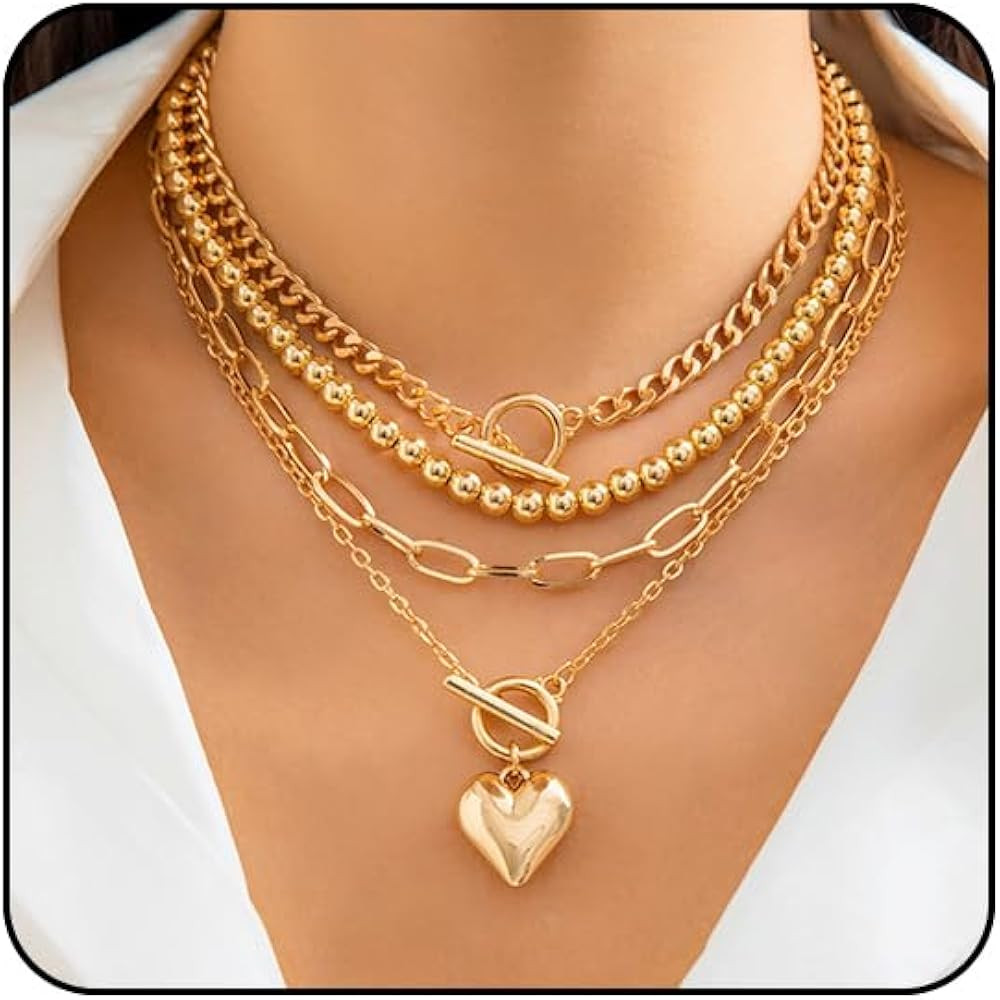 Otxas Chunky Gold Necklace Non Tarnish Gold Layered Necklaces for Women Paperclip Chain Necklace ... | Amazon (US)