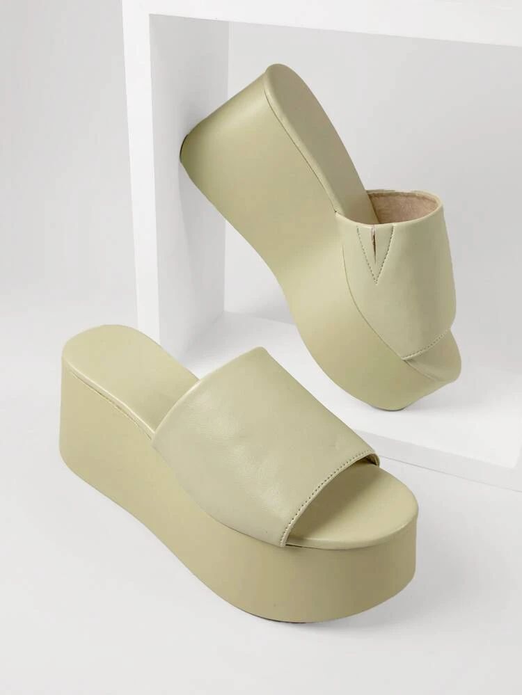 Faux Leather Slip-On Platform Sandals | SHEIN