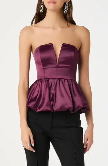 ASTR the Label Satin Strapless Plunge Peplum Top | Nordstrom | Nordstrom