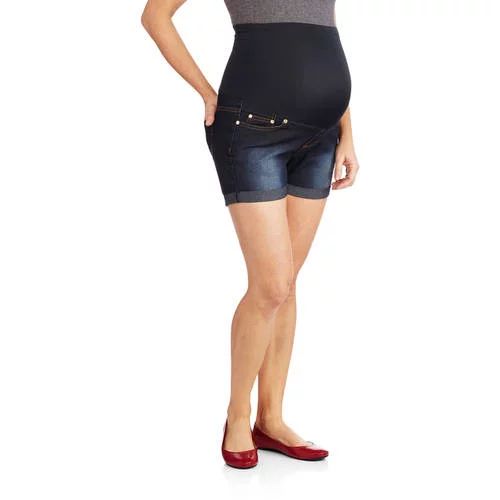 Oh! Mamma Women's Maternity Double Rolled Cuff Denim Shorts with Full Panel | Walmart (US)
