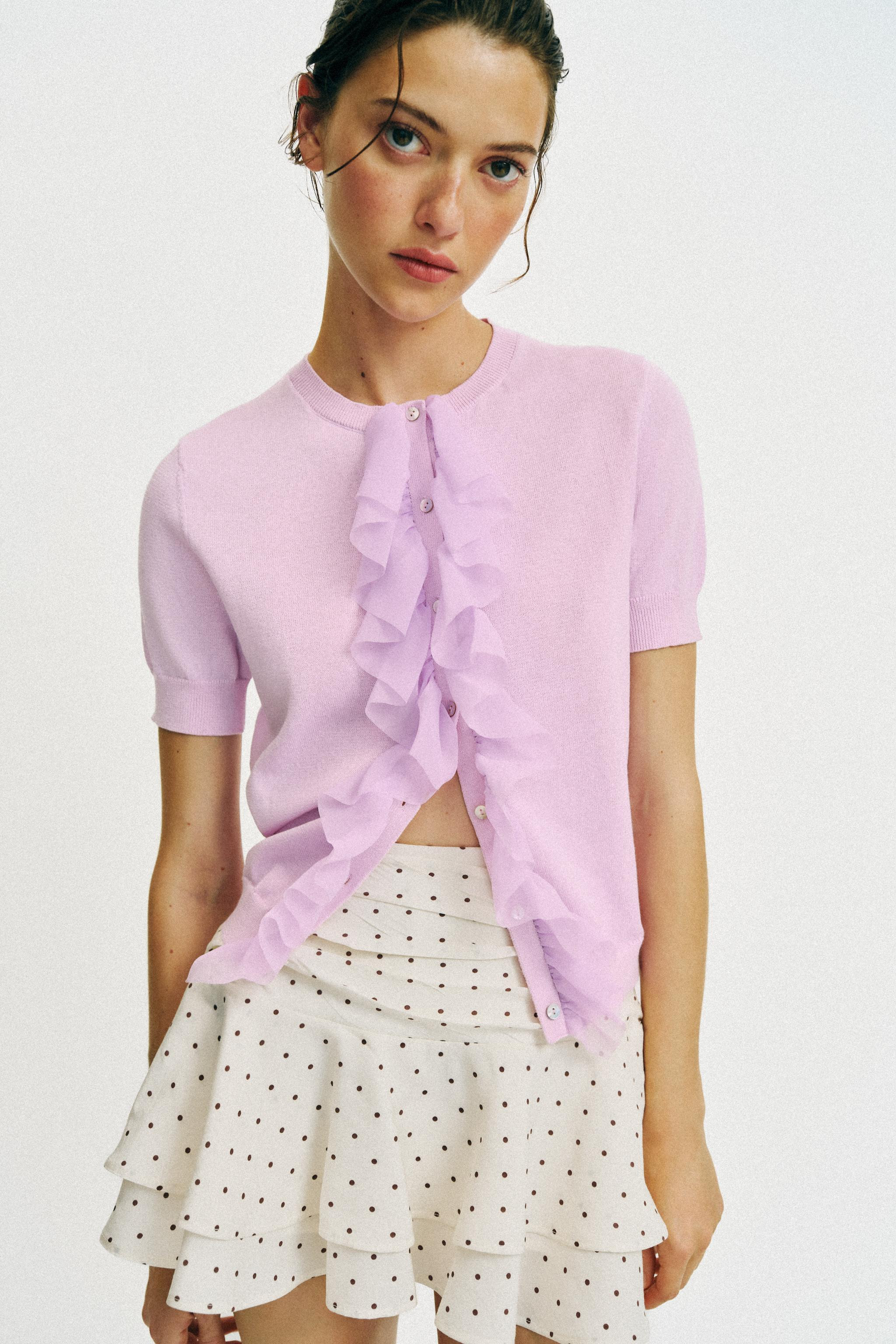 RUFFLED SHORT SLEEVE CARDIGAN | Zara US