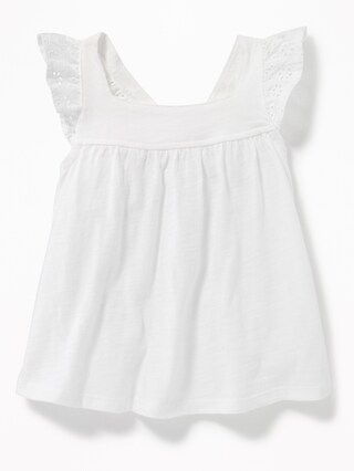 Old Navy Baby Slub-Knit Eyelet-Sleeve Cross-Back Top For Toddler Girls Calla Lilies Size 12-18 M | Old Navy US