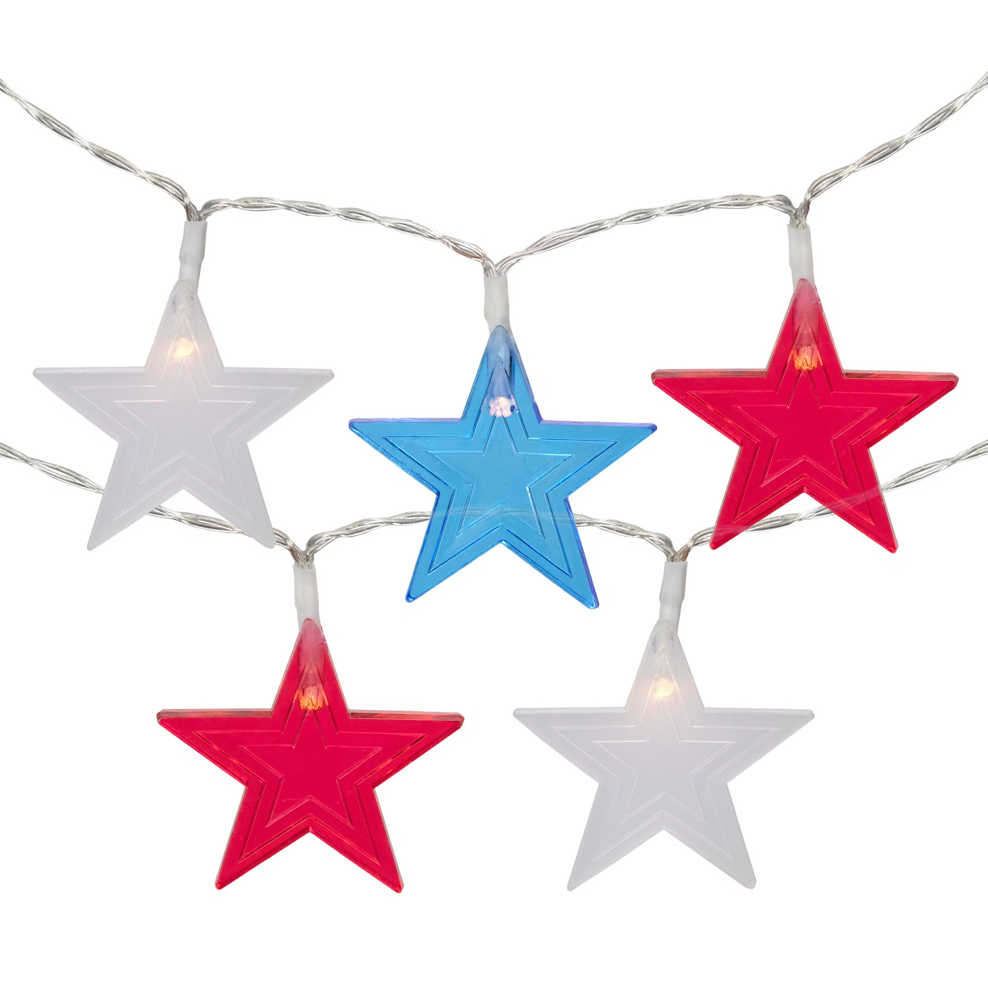 20-Count Patriotic Americana Star LED String Lights 9.5ft Clear Wire | Wayfair North America
