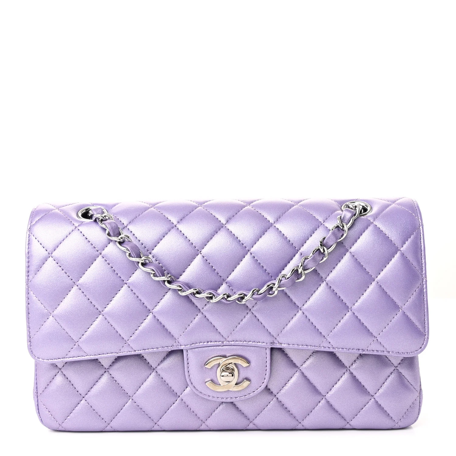 Metallic Lambskin Quilted Medium Double Flap Purple | FASHIONPHILE (US)