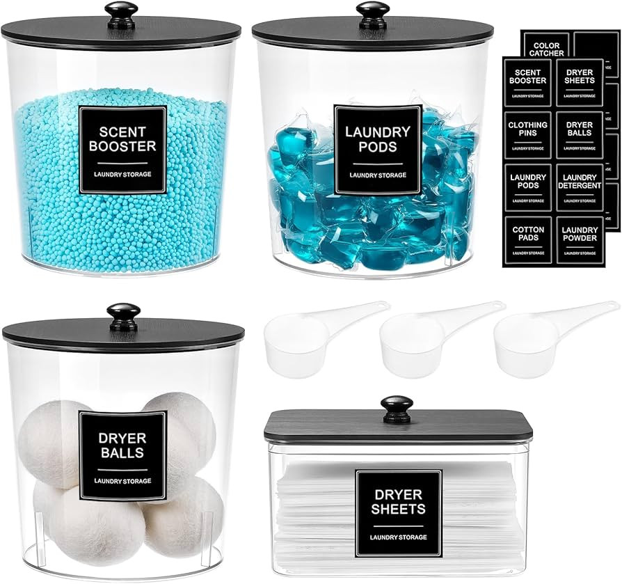 Laundry Pods Container & Dryer Sheet Holder, Laundry Room Organization and Storage Jars with Lids... | Amazon (US)