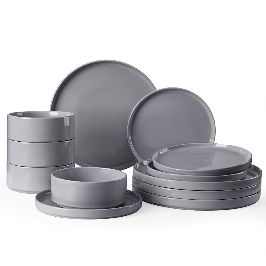 Famiware Nebula Plates and Bowls Set, 12 Pieces Dinnerware Sets, Dishes Set for 4, Dark Gray | Amazon (US)