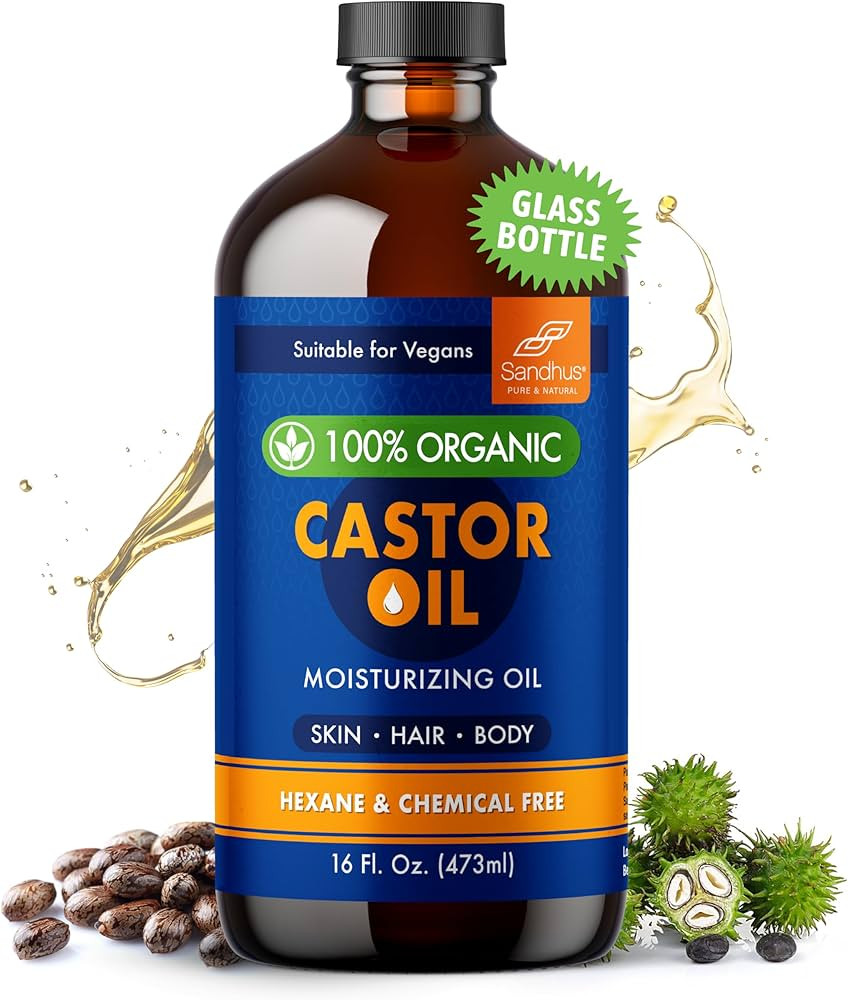 Sandhu's 100% Organic Castor Oil 16 Fl Oz | Premium Glass Bottle Pack | Pure, Unrefined & Hexane ... | Amazon (US)