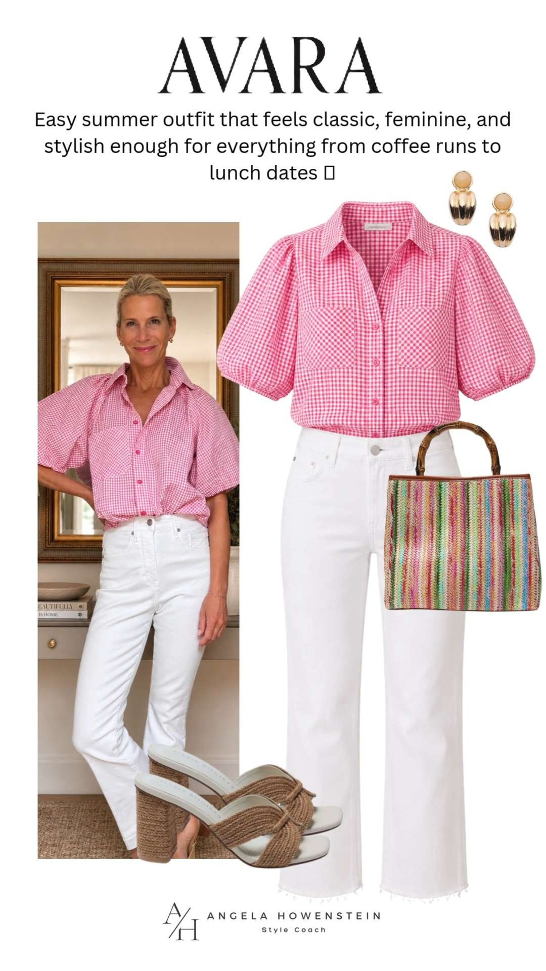 Pink Gingham Top and White Jeans Summer Outfit 

 #LTKootd #LTKSeasonal #LTKOver40