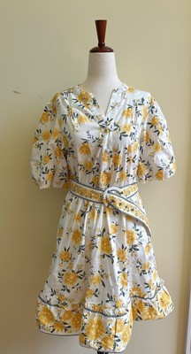 Joie Tiered Puff Sleeve Floral Yellow and White Dress with Belt Size 2 | eBay US