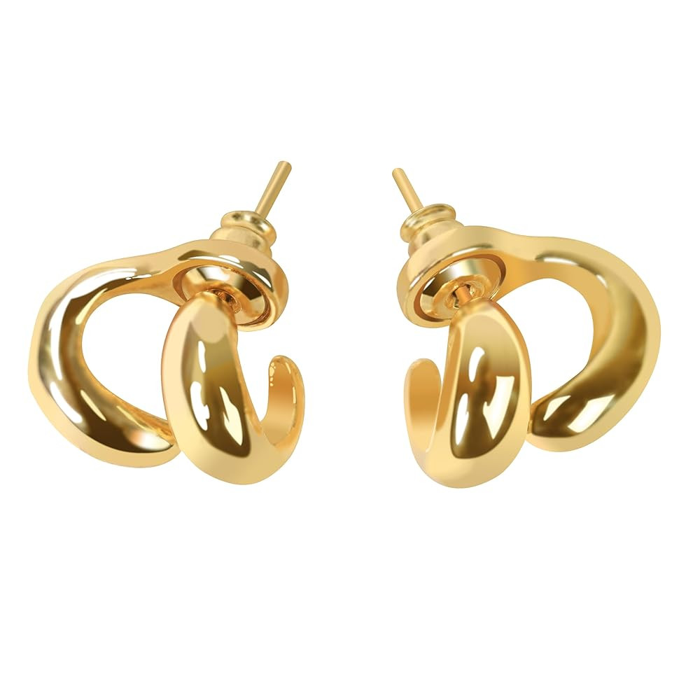 270° Rotating Gold Stud Earrings for Women - Hypoallergenic Minimalist Jewelry with Smooth Curve... | Amazon (US)